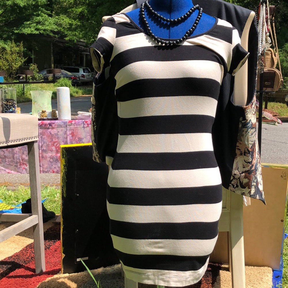 H & M black and cream striped dress.